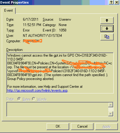 event id 1058 group routine windows 7